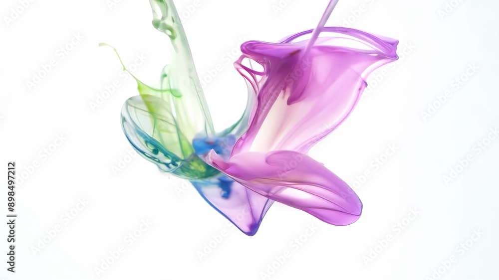 Poster bright splashes of paint turn into a flower on a minimalistic light background