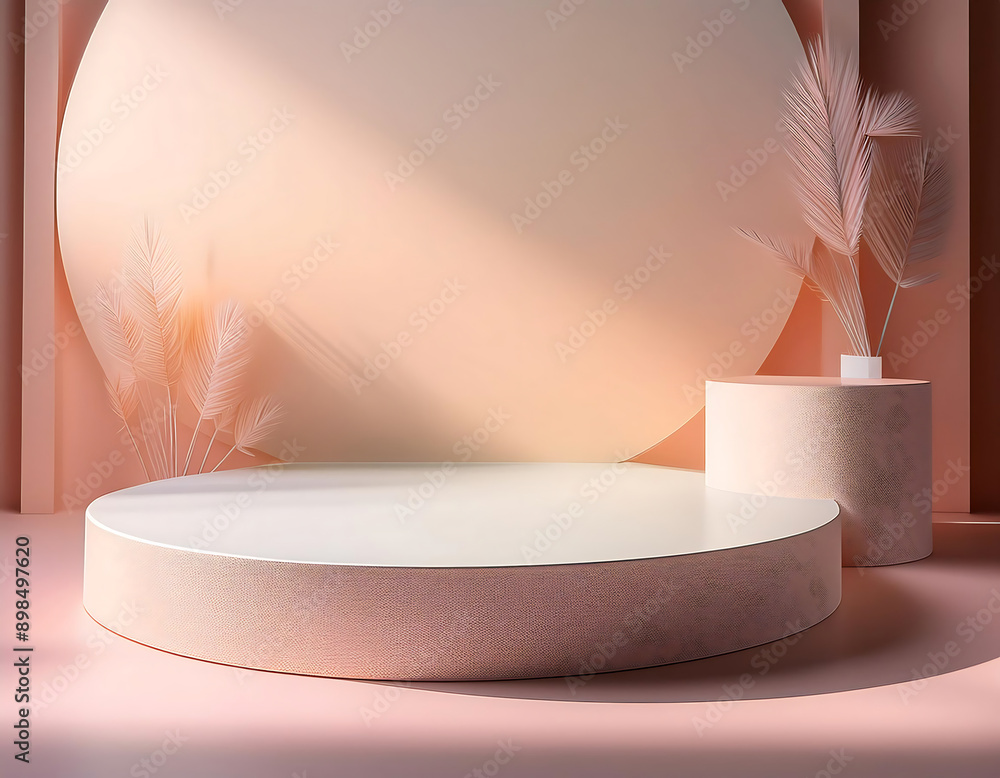 Aufkleber 3d product display stand- a minimalist podium in a pastel setting with soft lighting. the p_1(6)