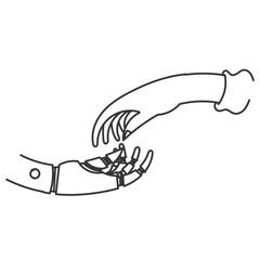 hand drawn doodle Robot and human hands interact with each other