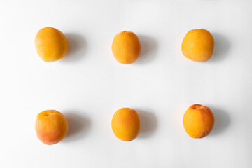 Fresh Apricots Neatly Arranged on White Background