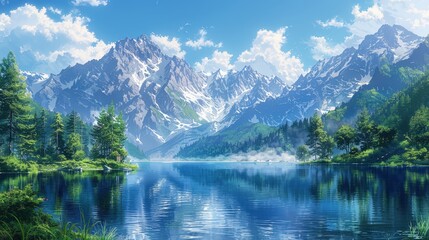 Majestic Mountain Lake Landscape with Reflection