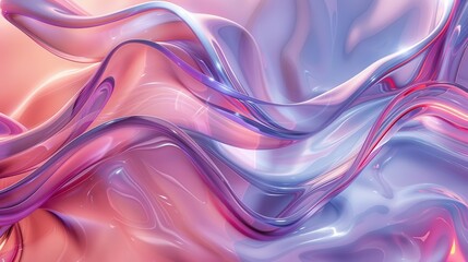 Abstract Fluid Art with Pastel Pink and Purple Waves, Glossy Texture, and Smooth Flowing Lines