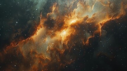 Obraz premium A starry sky with a large orange cloud in the middle