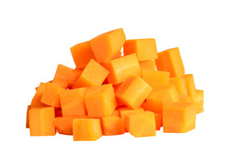 Orange carrot in cubes shape in stack isolated with clipping path in png file format