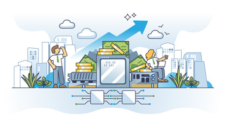 Digital currency and sustainable growth with financial profit outline concept, transparent background.Use bank transaction for payment illustration.