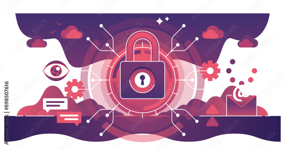 Poster application security and secured login information storage outline concept, transparent background. 