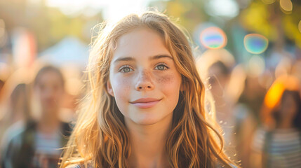 Fototapeta premium Empowered Young Girl Embracing Gender Equality, Standing Out in a Crowded World