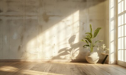 Empty Room With Sunlight Streaming Through a Window Onto a Wooden Floor