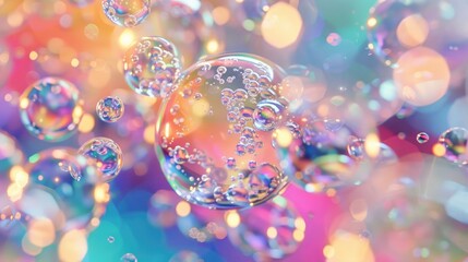 Colorful liquid bubbles in a 3D holographic effect.