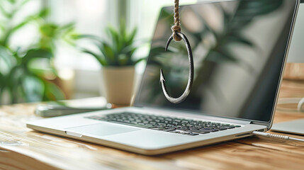 Cyber Security Alert: Phishing Email with Hook Icon Illustrating Common Cyber Attack Methods