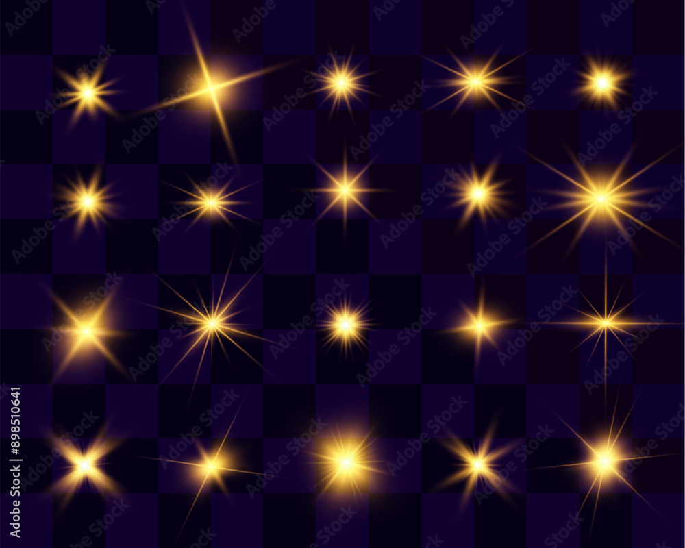 Poster set of bright beautiful stars.flash of light on the background.vector graphics.