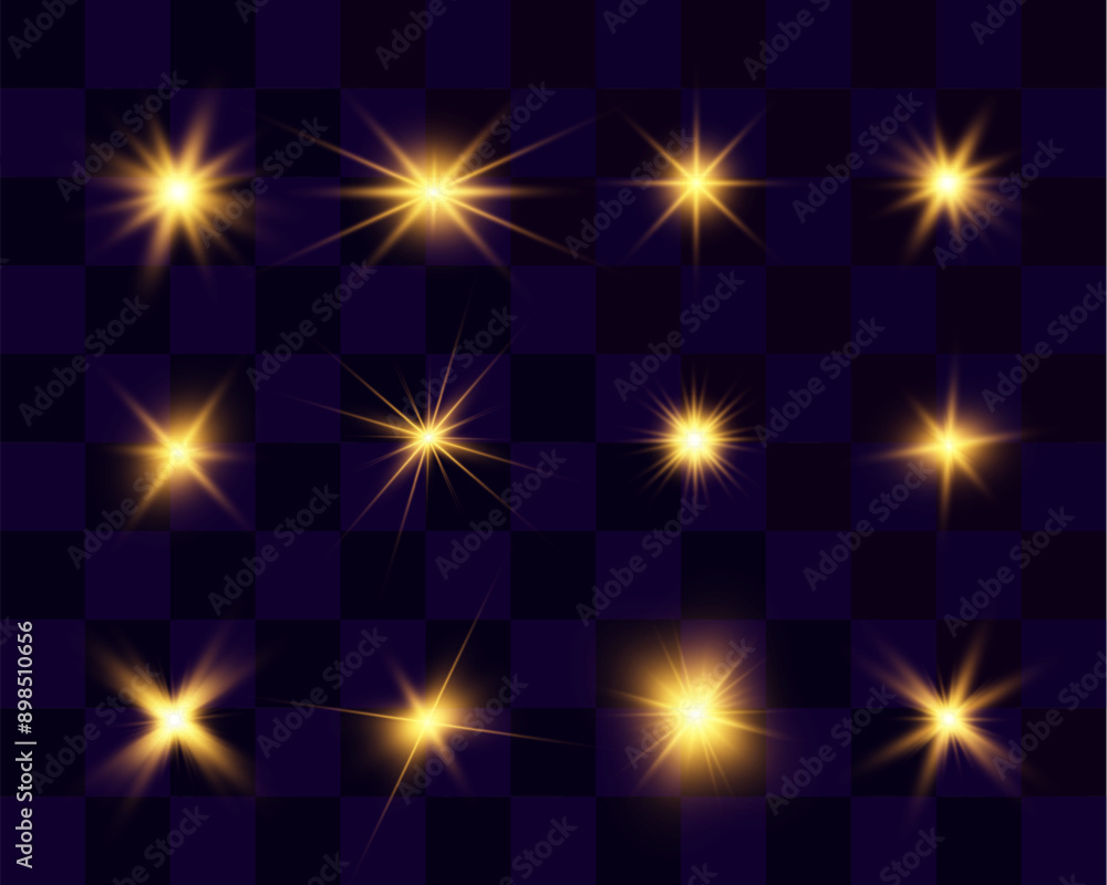 Poster set of bright beautiful stars.flash of light on the background.vector graphics.