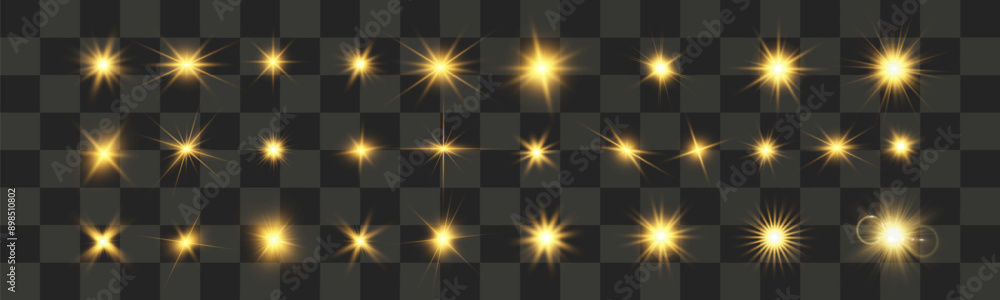 Poster set of bright beautiful stars.flash of light on the background.vector graphics.