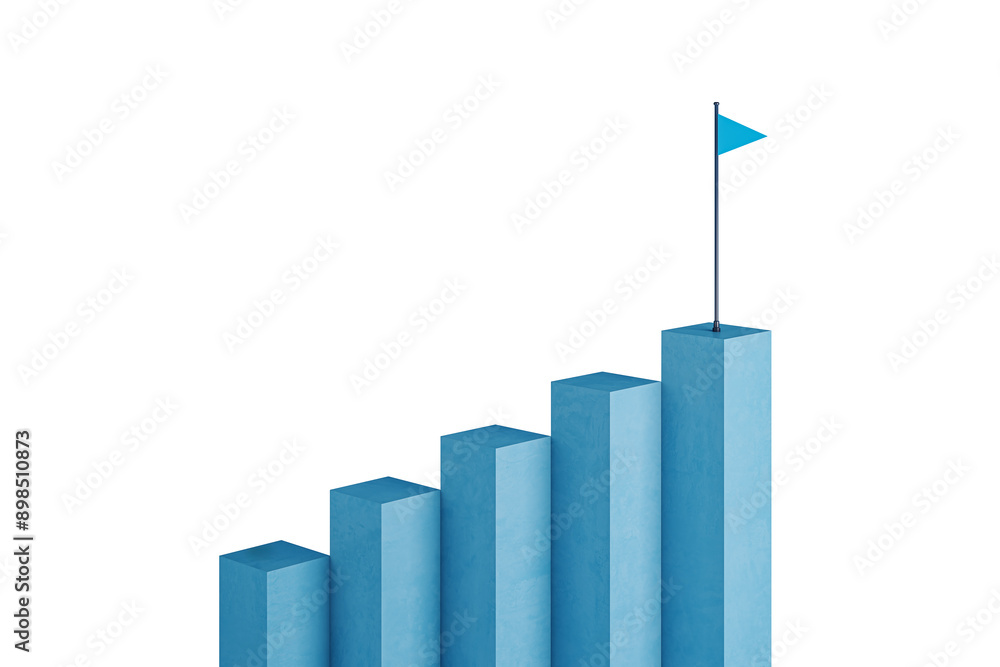 Aufkleber blue steps arranged in ascending order with a flag on the top step, isolated on a white background. 