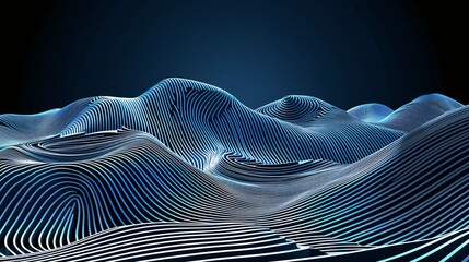 Abstract blue lines flowing forming a digital landscape background