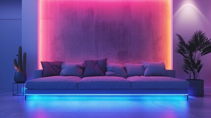 Modern Living Room With Purple and Blue LED Lighting