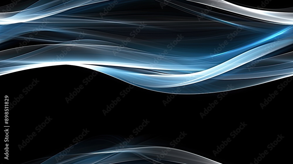 Poster abstract blue, white, and orange lines are set against a dark background. the lines appear to be wav