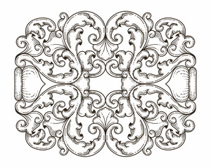 Isolated ornamental design. Ornamental elements for your designs. Black and white colors. Floral carving decoration for postcards, invitations, social media or wedding.