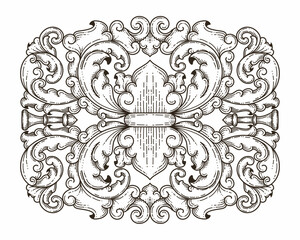 Isolated ornamental design. Ornamental elements for your designs. Black and white colors. Floral carving decoration for postcards, invitations, social media or wedding.