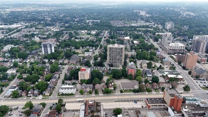 Obraz premium Aerial view of the urban cityscape of Waterloo during daytime, Ontario, Canada