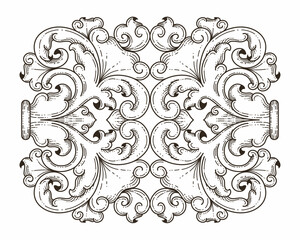 Isolated ornamental design. Ornamental elements for your designs. Black and white colors. Floral carving decoration for postcards, invitations, social media or wedding.