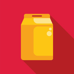 Yellow juice or milk carton packaging with long shadow on red background, suitable for beverage, food, and packaging themes