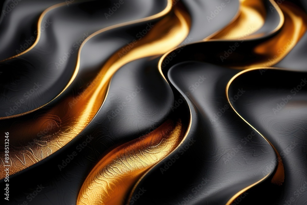 Poster smooth, flowing black and gold lines create an abstract wave pattern