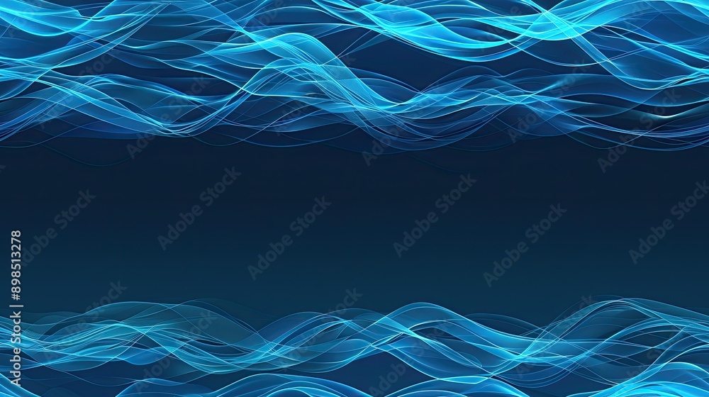 Poster abstract blue, white, and orange lines are set against a dark background. the lines appear to be wav