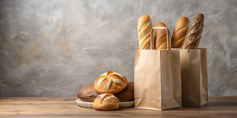 Paper bag and bread bakery packaging mockup Creative AI
