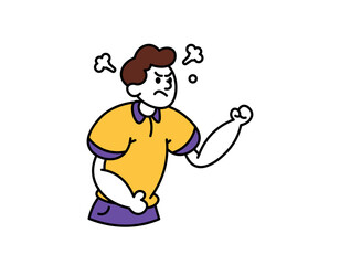 illustration of a man looking angry. angry to the point of smoking. express emotions. rage or emotion. furious and upset. facial expression. outline style character design. graphic elements