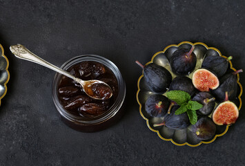 natural organic fig jam and fresh berries