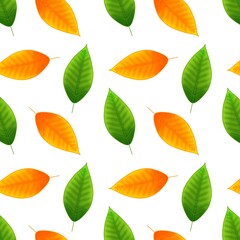 Obraz premium Repeating raster pattern with orange and green beech leaves