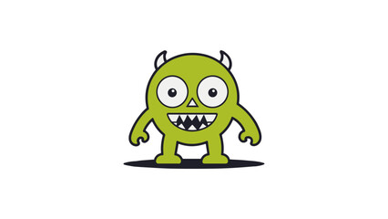 cute green monster with horns smiling simple vector illustration on white background