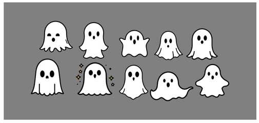 set of silhouettes of ghosts, cute scary ghosts cartoon silhouettes in vector 