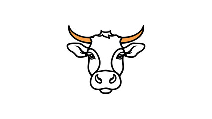 cow head vector outline illustration on white background with yellow horns