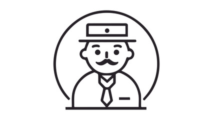 simple icon of a cute person with mustache hat and suit outline in vector illustration