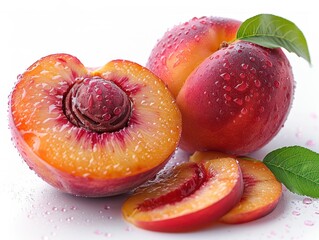 Vibrant Fresh Peach Halves on White Background - Healthy Food Concept