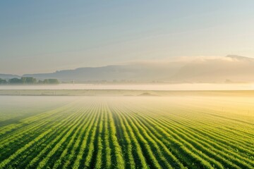 Hazy Smog Blanketing Agricultural Fields from Pesticide Spraying, Pollution Cloud Over Farm Lands