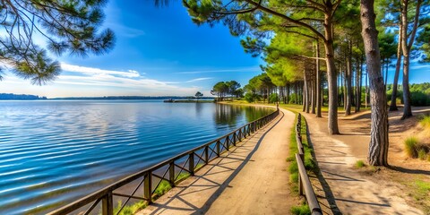 Walk along the Vieux Boucau lake in the southwest of France AI-Created Content