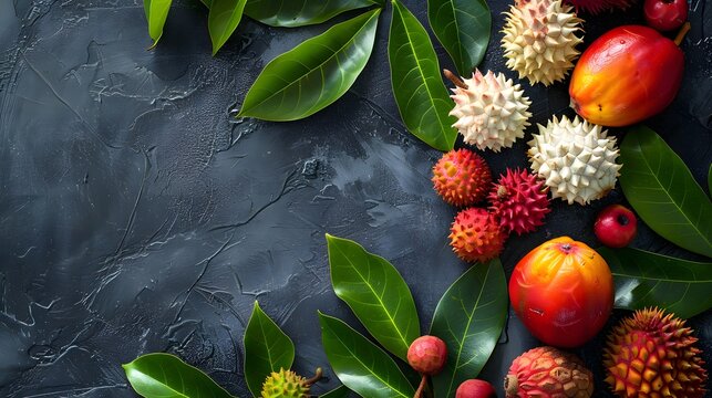 Exotic Fruit Bounty on Dark Marble