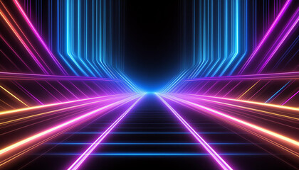 Fototapeta premium neon futuristic lightnings on black background. Background with moving light lines