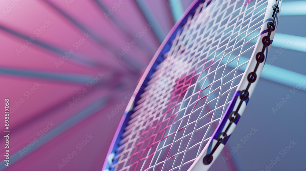 Poster close-up of a badminton racket with a colorful blurred background