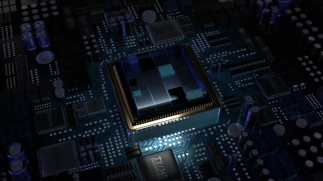 Computer processor and motherboard - 3D 4k animation (3840 x 2160 px)