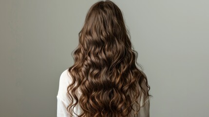 Naklejka premium attractive girl with beautiful long curly brown hair generative ai