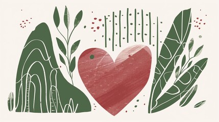 Artistic illustration of a stylized heart surrounded by floral elements, symbolizing guided meditation and mindfulness. Perfect for promoting mental wellness and relaxation.