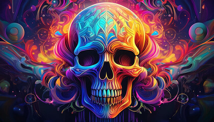 Surrealer Schädel - farbenfrohe psychedelische digitale Kunst