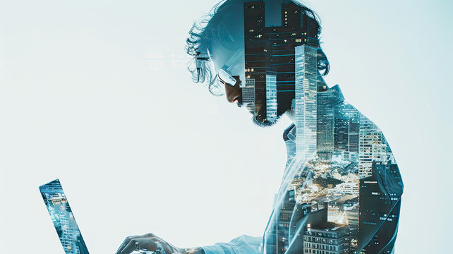 Informatiker, Analytiker f&uuml;r Big Data. Doppelbelichtung mit weissem Hintergrund