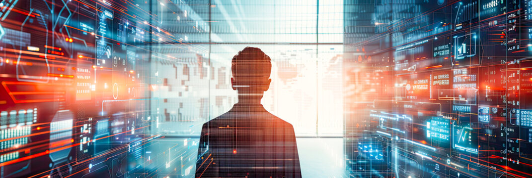 Informatiker, Analytiker f&uuml;r Big Data. Doppelbelichtung mit weissem Hintergrund