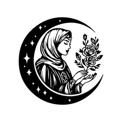 Muslim Women With Hijab, Silhouettes Vector Clipart