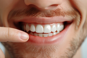 Fototapeta premium Closeup of a man smiling showing beautiful teeth.